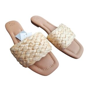 A New Day Carissa Beige Woven Braided Slide Sandals Square Toe Memory Foam 8 NWT